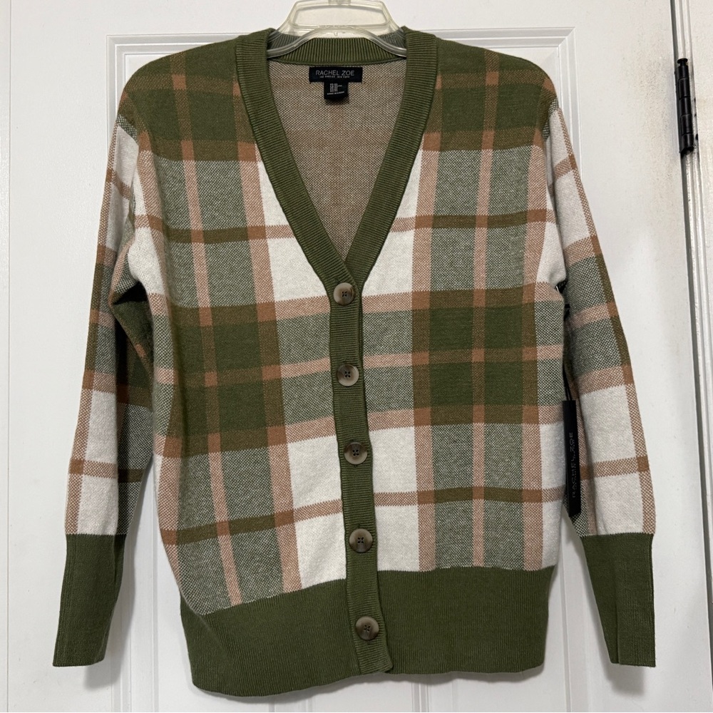 Rachel Zoe Plaid Button Front Cardigan Sweater, Size XS
